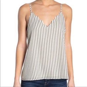 Socialite Black and White Striped V Neck With Scalloped Edges